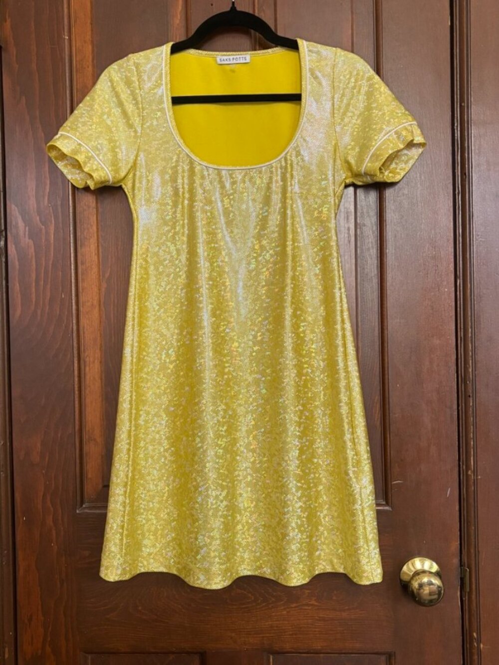 Saks Potts Beate Citrus Shimmer Dress Yellow Sparkly Mini Disco Size 1/M